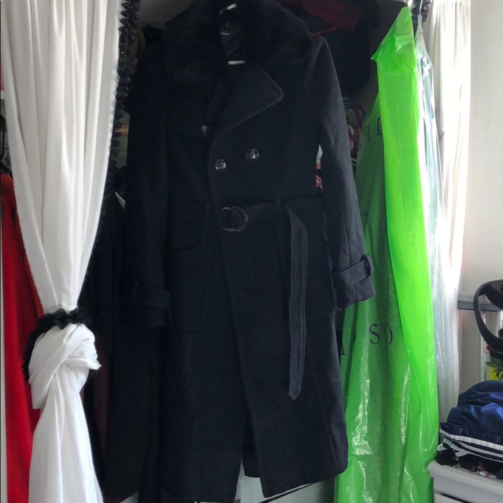 Bebe Black and Fur Pea Coat Size S